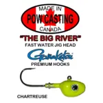 The Big River Fast Water Jig Head. 1oz Chartreuse 2-pk
