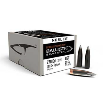 Nosler Combined Technology Ballistic Silvertip Hunting Bullets 270 Caliber (277 Diameter) 130 Grain Boat Tail Box of 50