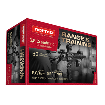 Norma Range & Training Rifle Ammunition 6.5 Creedmoor 124gr FMJ 50 RDS