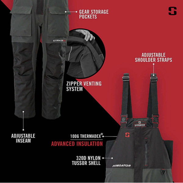 Striker Predator Ice Fishing Bib Black/Charcoal