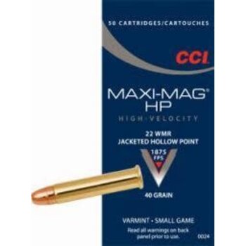 CCI CCI Maxi-Mag Ammo 22 WRM 40gr Jacketed Hollow Point 50 Rounds