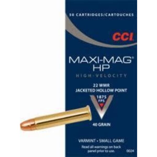 CCI CCI Maxi-Mag Ammo 22 WMR 40gr Jacketed Hollow Point 50 Rounds