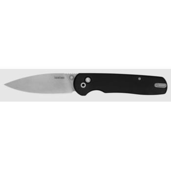 Kershaw 2054 Remnant Button Lock KVT Folding Knife 3.25" D2 Stonewashed Spear Point Blade, Black Linen Micarta Handles, Reversible Clip