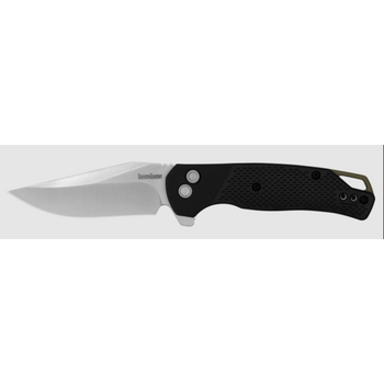 Kershaw 1429 Runoff Button Lock KVT Flipper Knife 3.1" Satin Clip Point Blade, Black Glass-Filled Nylon Handles, Reversible Clip