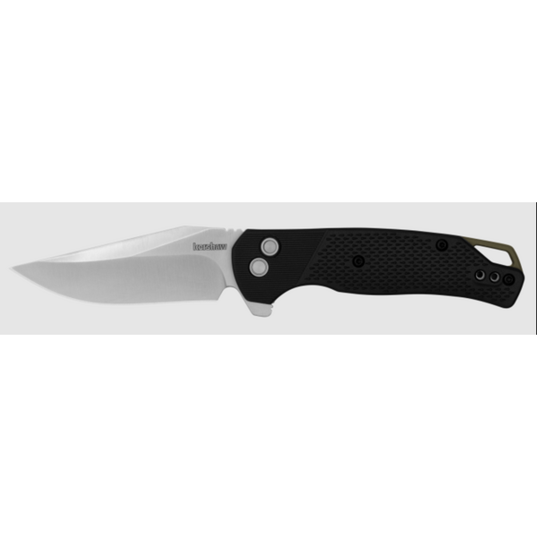 Kershaw Kershaw 1429 Runoff Button Lock KVT Flipper Knife 3.1" Satin Clip Point Blade, Black Glass-Filled Nylon Handles, Reversible Clip
