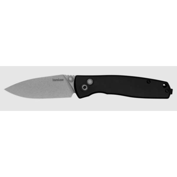 Kershaw 2053 Kindred Button Lock KVT Folding Knife 3" D2 Stonewashed Spear Point Blade, Black Aluminum Handles, Reversible Clip