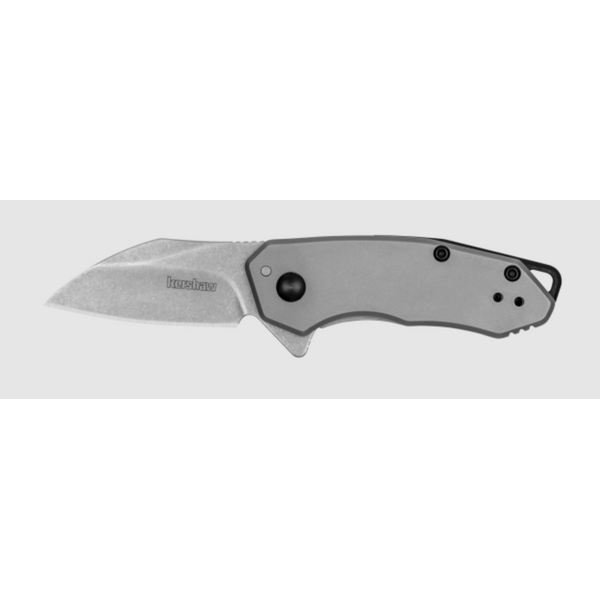 Kershaw 1408 Rate Assisted Flipper Knife 1.85" Stonewashed Wharncliffe Blade, Bead Blasted Stainless Steel Handles, Reversible Clip, Frame Lock
