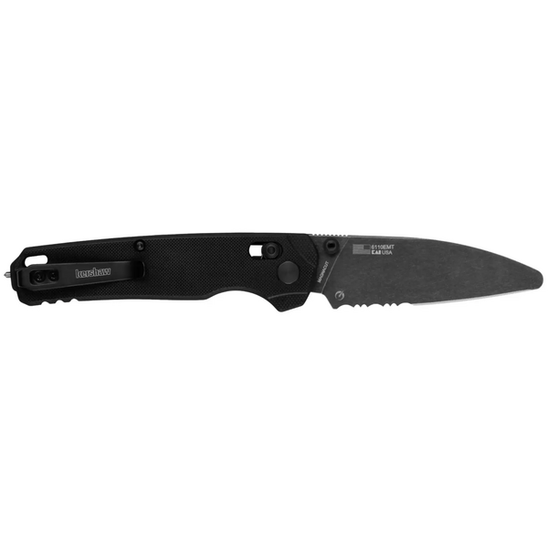 Kershaw USA-Made Bel Air XL EMT DuraLock KVT Folding Knife 3.25" CPM-MagnaCut BlackWashed Blunt Tip Combo Blade