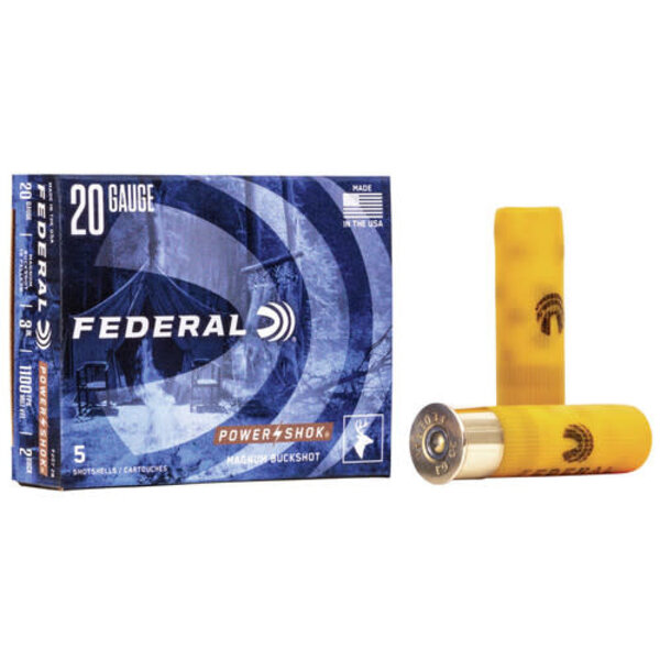 Federal Power-Shok Ammunition 20 Gauge 3" Buffered #2 Buckshot 18 Pellets Box of 5