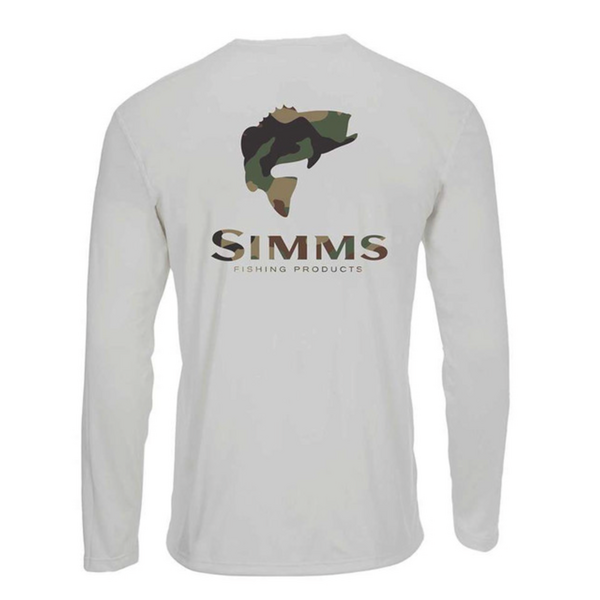 Simms Solar Tech Tee LS Bass Logo Sterling CX Camo M