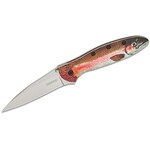 Kershaw Ken Onion Leek Assisted Liner Lock Flipper Knife 3" 14C28N Bead Blast Plain Blade, Rainbow Trout Aluminum Handles