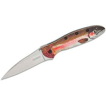 Kershaw Ken Onion Leek Assisted Liner Lock Flipper Knife 3" 14C28N Bead Blast Plain Blade, Rainbow Trout Aluminum Handles