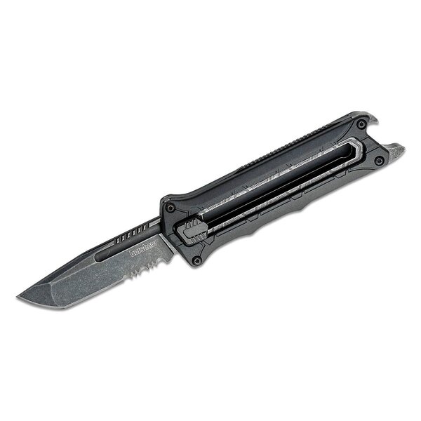 Kershaw Interstellar Manual OTF Knife 2.7" BlackWashed Tanto Combo Blade, Black GFN Handles, Slide Lock