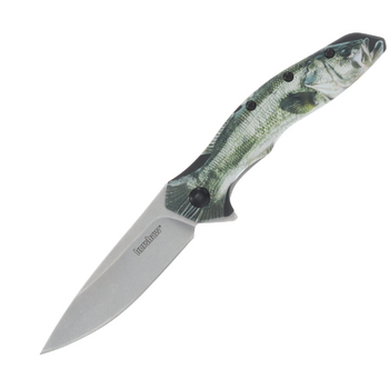 Kershaw 1845BASS Shoreline  Bass Assisted Flipper Knife 3" Stonewashed Drop Point Plain Blade