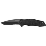 Kershaw 1835TBLKST Kuro Assisted Folding Knife 3.1" Black Combo Blade, Black GFN Handles, Liner Lock