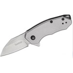 Kershaw 1408 Rate Assisted Flipper Knife 1.85" Stonewashed Wharncliffe Blade, Bead Blasted Stainless Steel Handles, Reversible Clip, Frame Lock