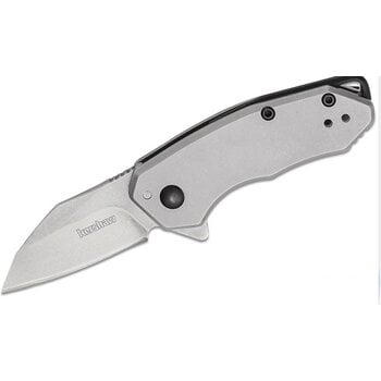 Kershaw 1408 Rate Assisted Flipper Knife 1.85" Stonewashed Wharncliffe Blade, Bead Blasted Stainless Steel Handles, Reversible Clip, Frame Lock