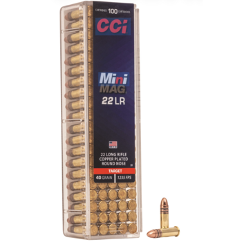 CCI Mini Mag Target 1235fps Ammo 22 LR 40gr Copper Plated Round Nose 100 Rounds