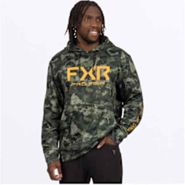 FXR Men's Pro Fish Tech PO Hoodie Army Drift Camo Gold