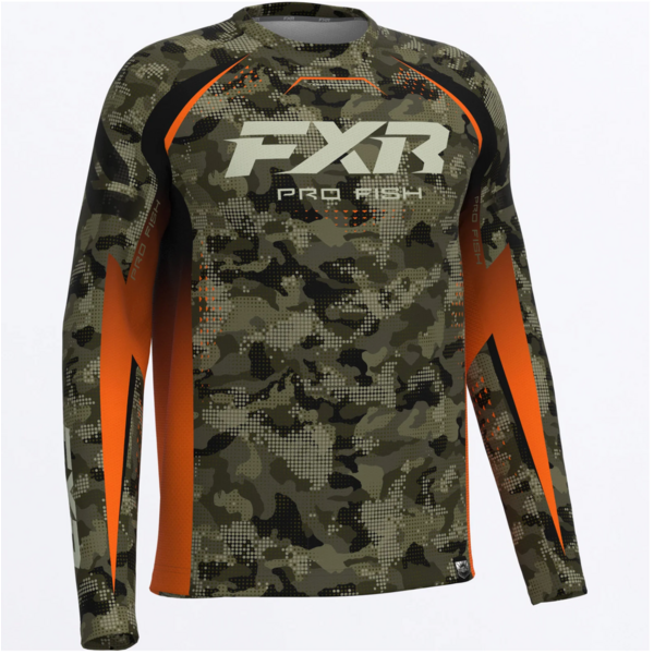 FXR  Men's Tournament Air UPF Longsleeve Moss Drift Camo/Orange