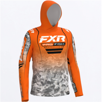 FXR Men's Tournament Air UPF PO Hoodie Orange/White Drift Camo