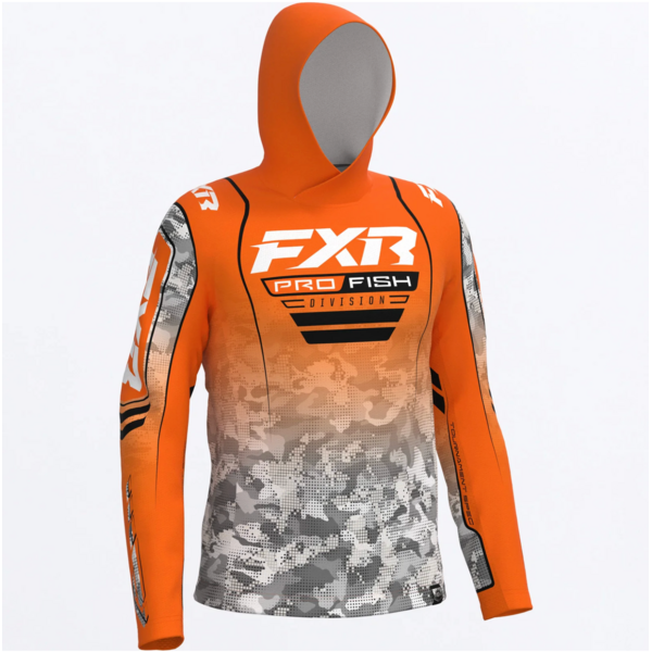 FXR  Men's Tournament Air UPF PO Hoodie Orange/White Drift Camo