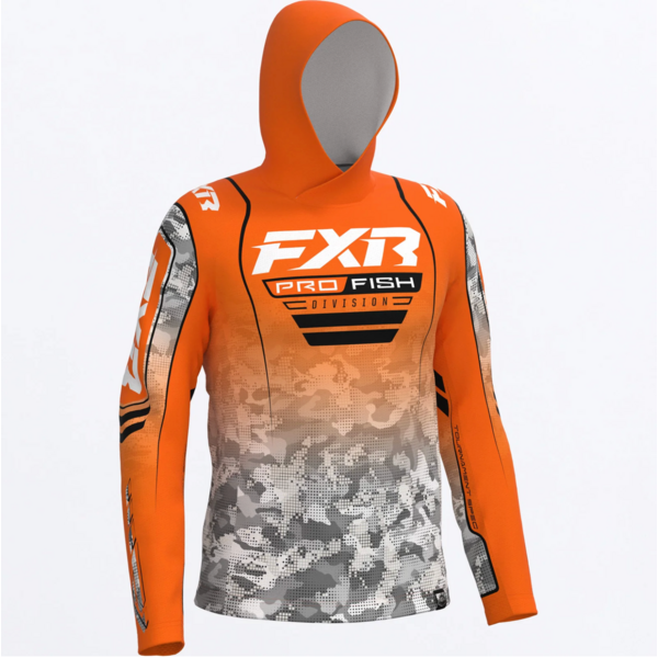 FXR  Men's Tournament Air UPF Hoodie Orange/White Drift Camo