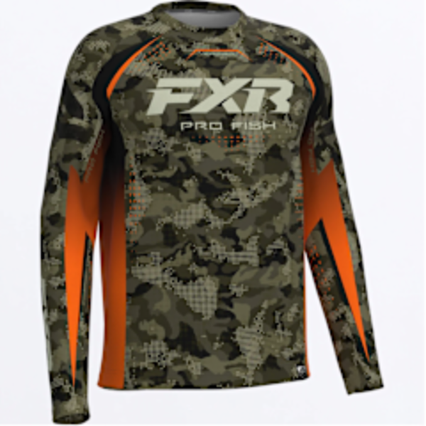 FXR Men's Tournament Air UPF Longsleeve Moss Drift Camo/Orange