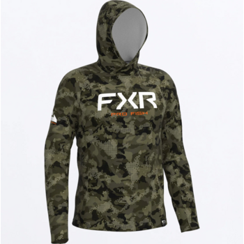 FXR Men's Derby Drift Camo Air UPF PO Hoodie Moss/Orang