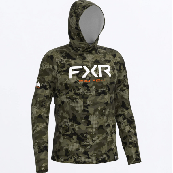 FXR  Men's Derby Drift Camo Air UPF PO Hoodie Moss/Orang