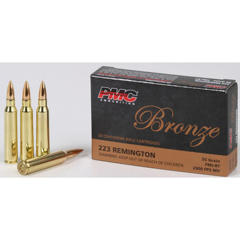 PMC Bronze Rifle Ammunition 223A, FMJ Boat-Tail, 55 GR, 3200 fps, 20 Rd/bx