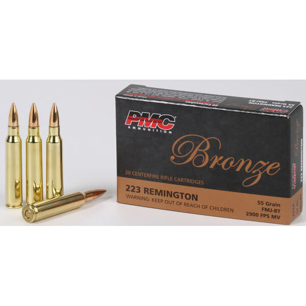 PMC Bronze Rifle Ammunition 223A, FMJ Boat-Tail, 55 GR, 3200 fps, 20 Rd/bx