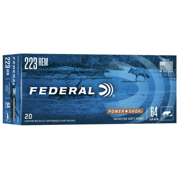 Federal 223L PowerShok 223 Rem 64 gr Jacketed Soft Point 20 Per Box