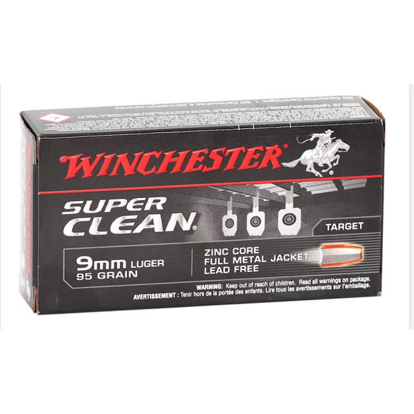 Winchester Super Clean NT Handgun Ammunition 9mm Luger 90 gr JSP 1325 fps 50/ct