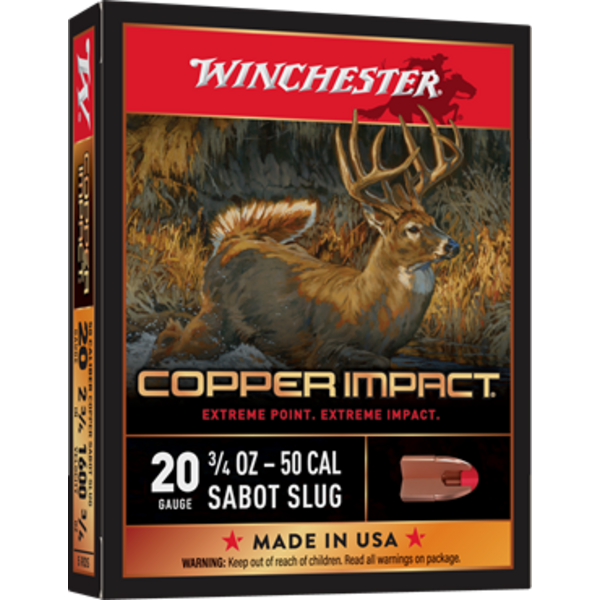 Winchester Copper Impact 20 Ga, 2-3/4″, 3/4 Oz, Sabot Slug Shot Box Of 5