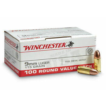 Winchester USA 9mm 115 Gr FMJ 100 Round Value Pack