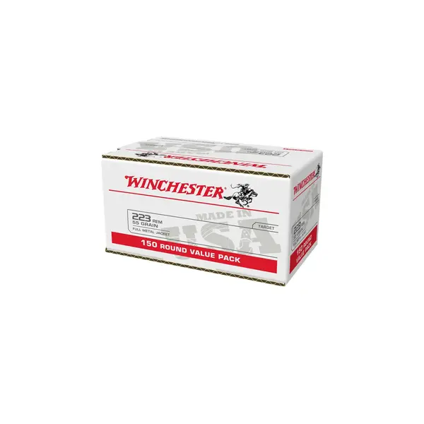 Winchester W223150 USA 223 Rem 55 gr 3240 fps Full Metal Jacket FMJ 150 Bx4 Cs Value Pack