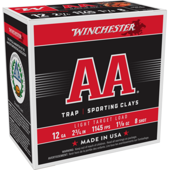 Winchester AA128 AA Light Target Load 12 Gauge 2.75" 1 1/8 oz 8 Shot 25 Bx