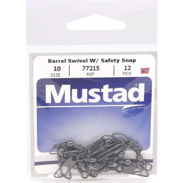 Mustad Black Barrel Swivel w/Safety Snap