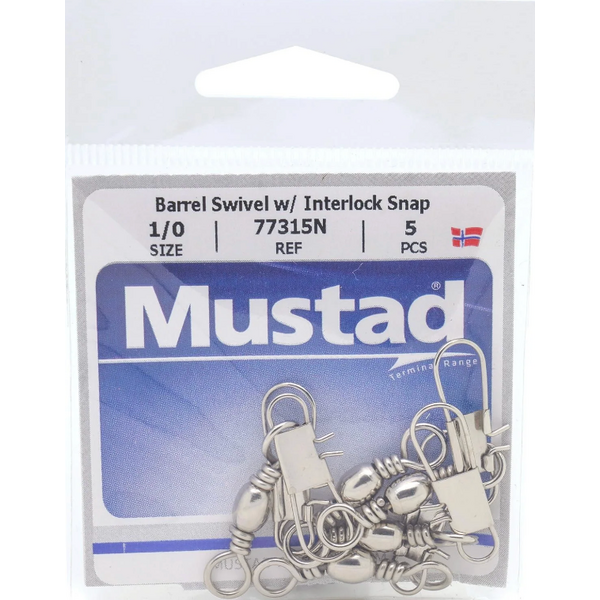 Mustad  Barrel Swivel w/Interlock Snap