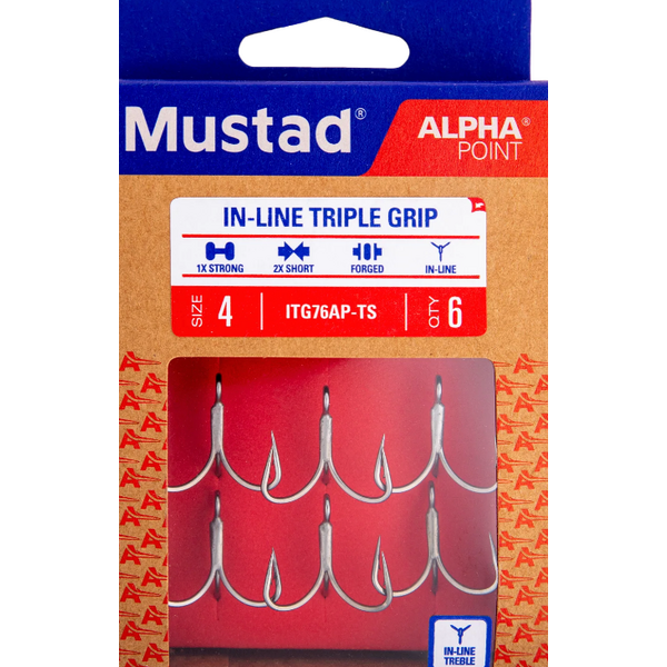 Mustad Alpha Point Inline Treble Grip Hook Short