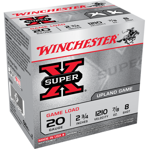 Winchester XU208 Upland Game Load 20GA, 2 3/4", 7/8oz, 1210FPS, #8, 25RD Per Box