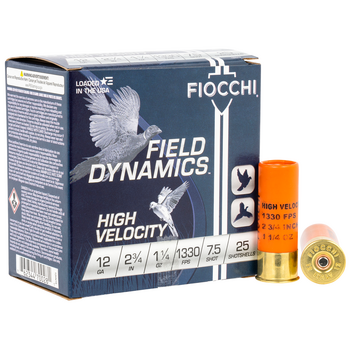 Fiocchi Fiocchi 12HV75 Field Dynamics High Velocity 12 Gauge 2.75 1 14 oz 1330 fps 7.5 Shot 25 Bx