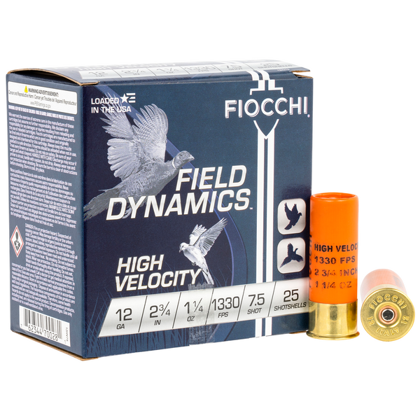 Fiocchi Fiocchi 12HV75 Field Dynamics High Velocity 12 Gauge 2.75 1 14 oz 1330 fps 7.5 Shot 25 Bx