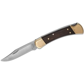 Buck 110  Folding Hunter 3-3/8" Blade, Ebony Wood Handles, Lockback, Leather Sheath