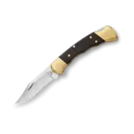 Buck 112  Ranger Finger Grooved 3" Folding Knife  420 HC Steel Blade, Genuine Ebony Handle with Brass Bolster