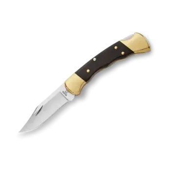 Buck 112  Ranger Finger Grooved 3" Folding Knife  420 HC Steel Blade, Genuine Ebony Handle with Brass Bolster