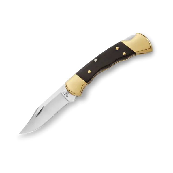 Buck 112  Ranger Finger Grooved 3" Folding Knife  420 HC Steel Blade, Genuine Ebony Handle with Brass Bolster