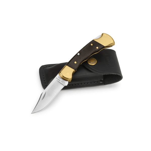 Buck 112  Ranger Finger Grooved 3" Folding Knife  420 HC Steel Blade, Genuine Ebony Handle with Brass Bolster