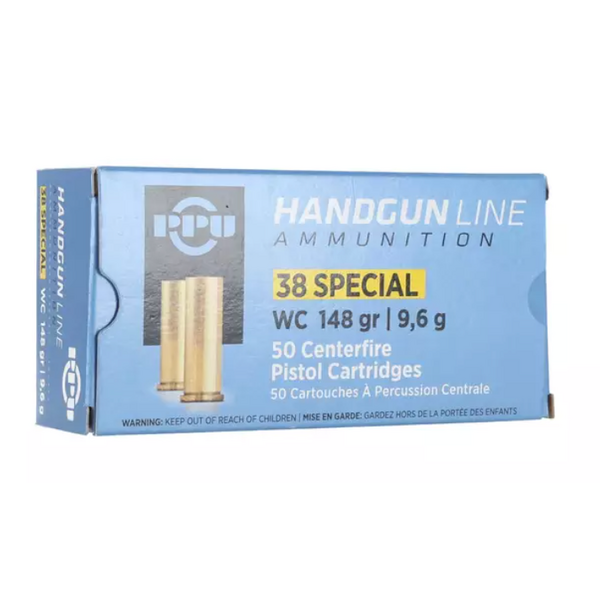 PPU PPU .38 Special Ammunition 50 Rounds WC 148 Grain Full Metal Jacket 1017fps